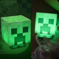 Minecraft Creeper Night Light Anime Luminous Night Light with Music USB Charging Desk Lamp Bedroom Bedside Lamp Ambient Lighting