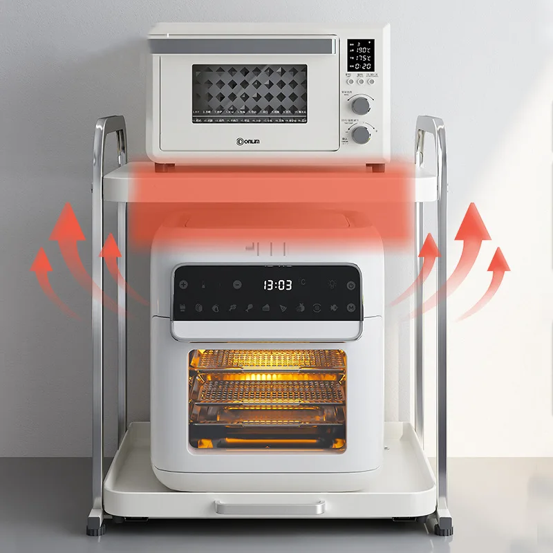 

Countertop Microwave Oven Rack Pull-out Kitchen Shelf Rice Cooker Electrical Appliances Storage Shelves 2 Layers Oven Rack