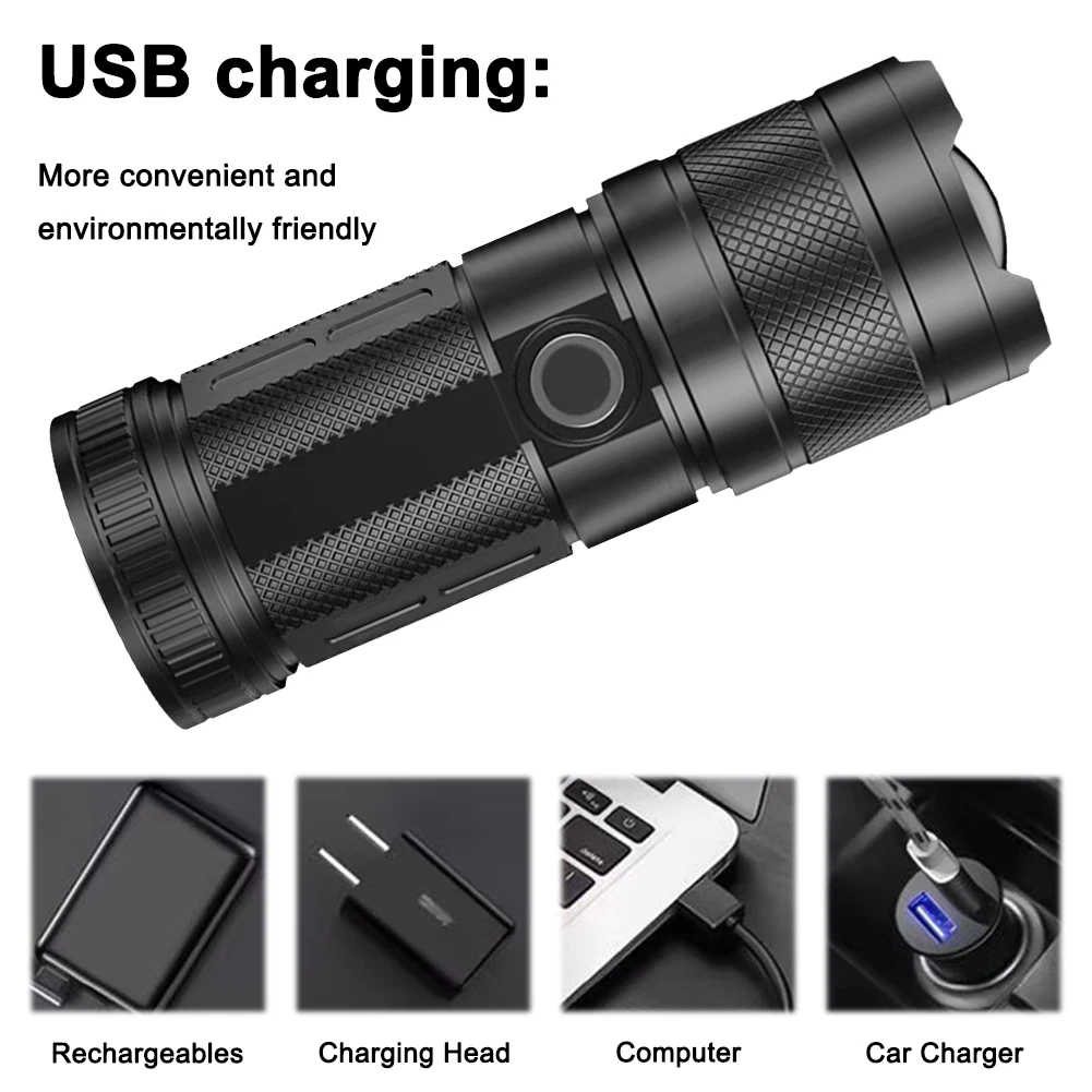 

Camping Flashlight Handheld Light Multiple Light Modes Camping Torch USB Rechargeable Portable Flashlight for Outdoor Emergency