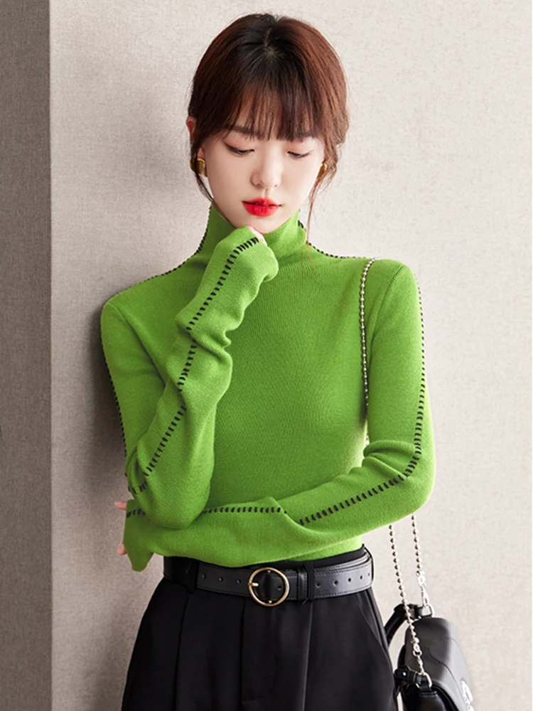 Women Turtleneck Pullovers Sweaters 2024 New Fashion Long Sleeve Slim-fit Tops Knitted Chic Jumper Casual Versatile