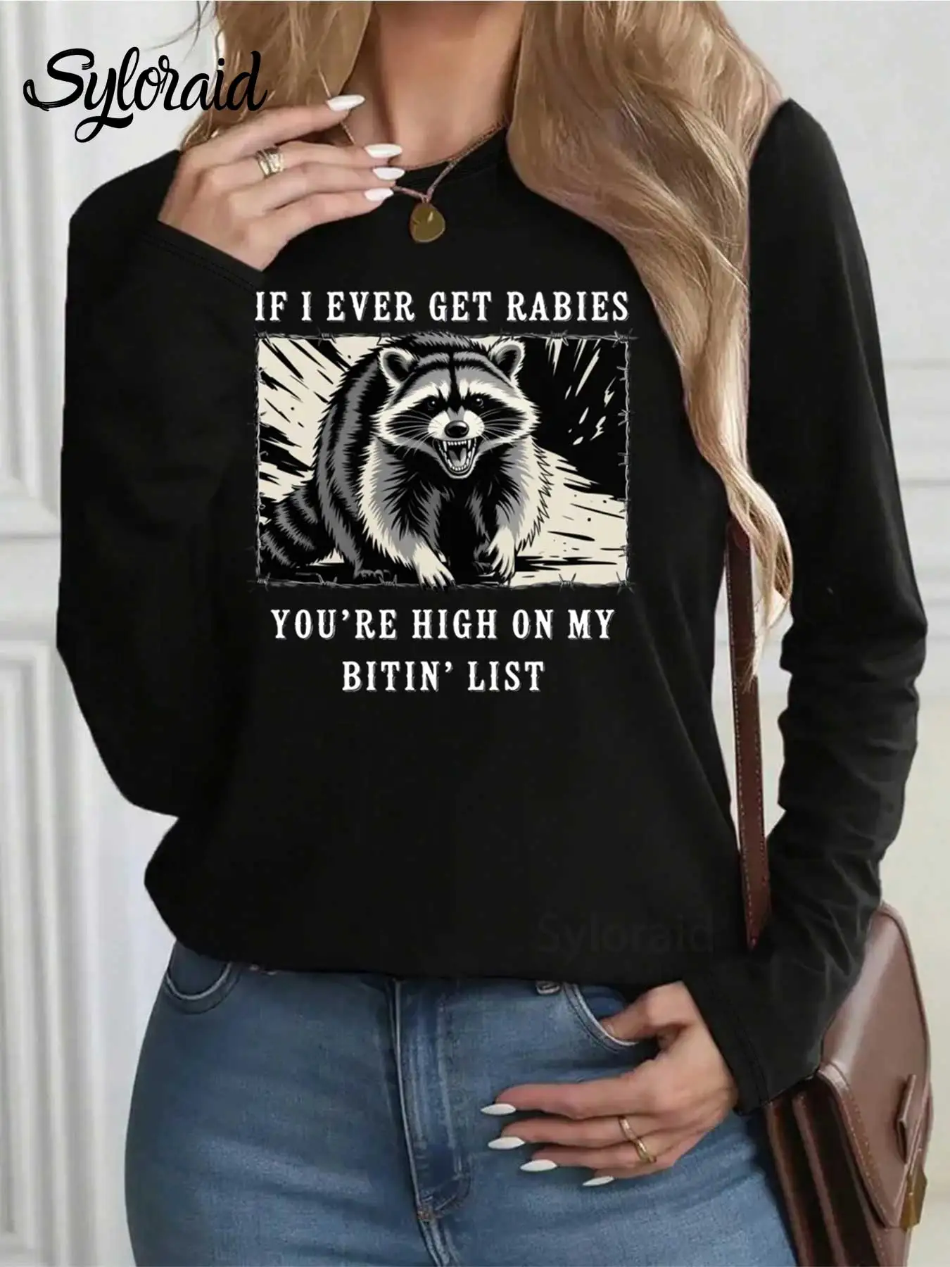 تي شيرت نسائي بأكمام طويلة إذا حصلت على أرنب، أنت عاليًا على قائمة Bitin الخاص بي تي شيرت كاجوال برقبة دائرية #2