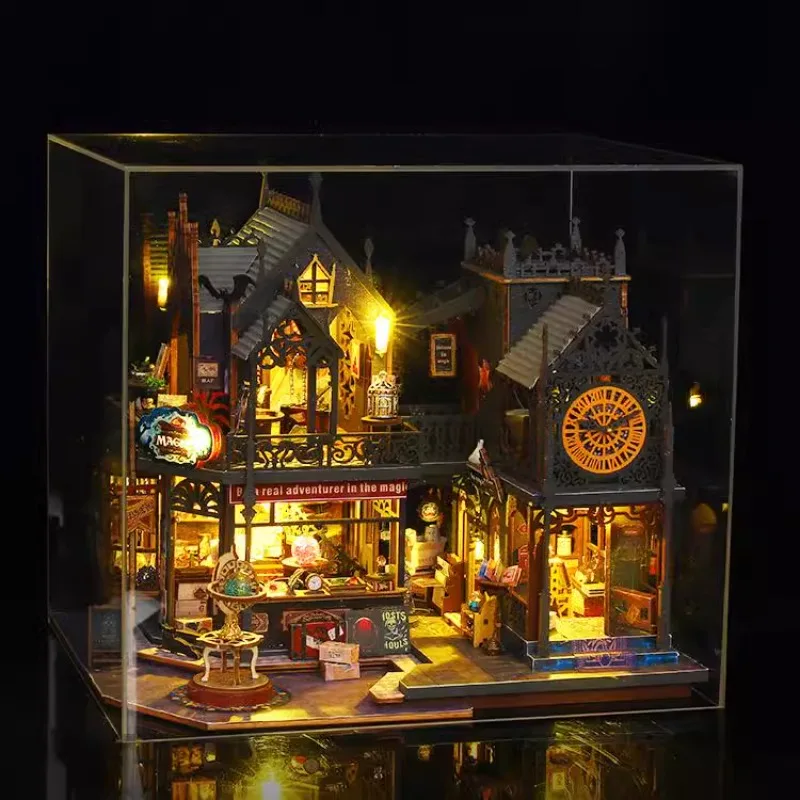 Casa de muñecas DIY de Harry Potter, modelos ensamblados a mano, adornos en miniatura, regalos de Navidad para niños y niñas, montaje educativo