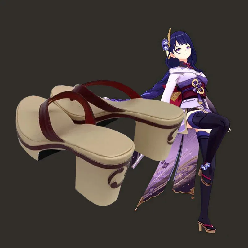 Game Anime Genshin Impact Cosplay Raiden Shogun Baal Man Woman Faux Leather Custom Shoes Halloween Party Dress Up High Heelr,7;k