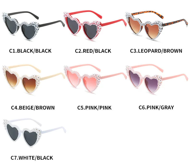 Luxus Perle Herz Sonnenbrille Frauen Schöne Party Hochzeit Damen UV400 Sonnenschutz Brautjungfer Bräute Gläser – Detail 5