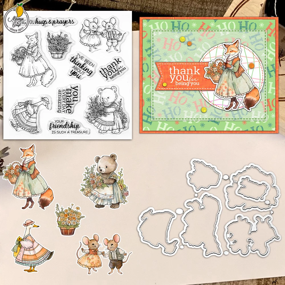 Clear Silicone Stamps For Card Making - Набор прозрачных штампов и металлических вырубок