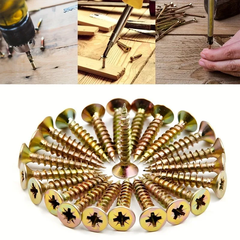135pcs M4*50mm Flathead Wood Screws Countersunk Self-tapping Galvanized Steel, Fully Threaded Suitable for Wood, Home Decoration