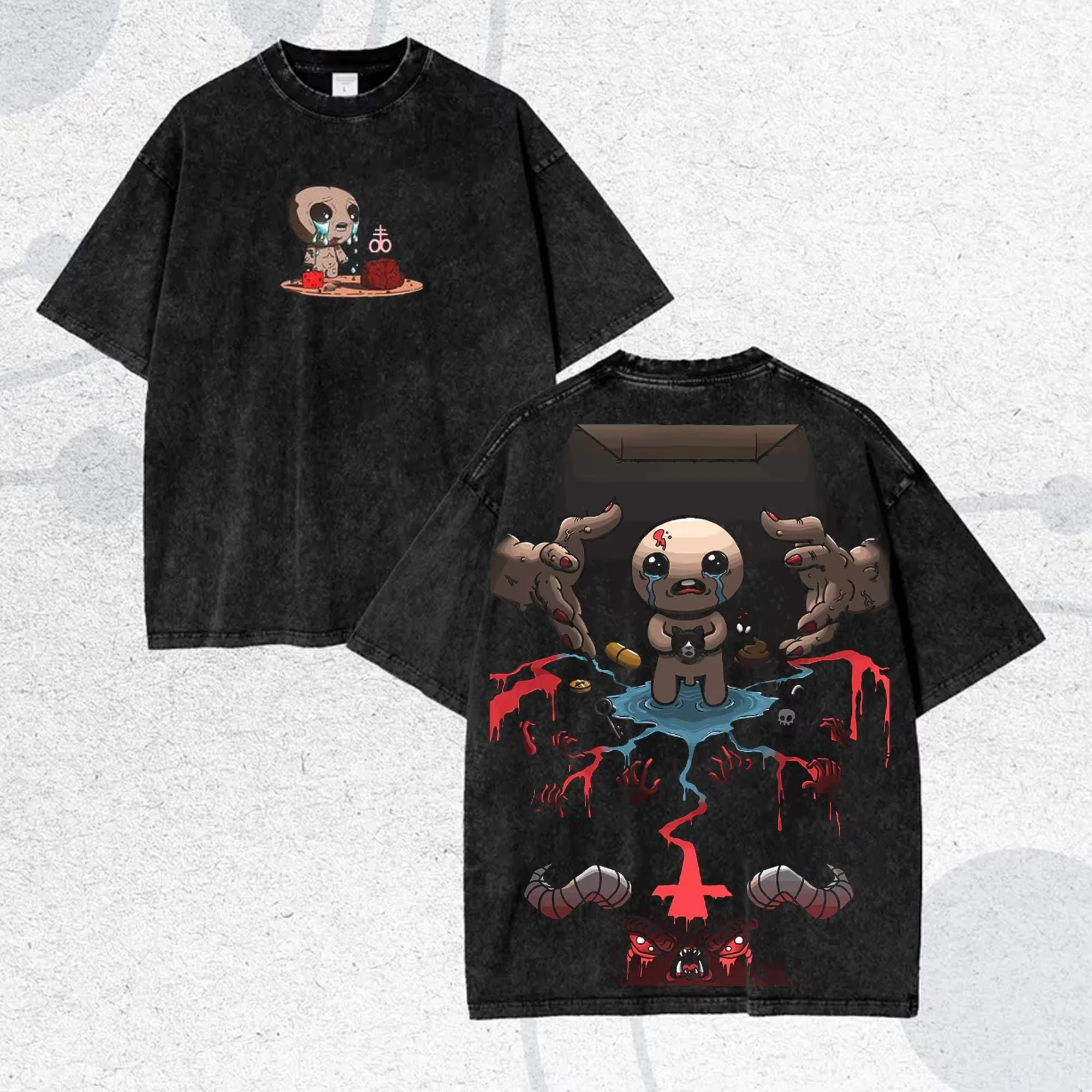 The Binding of Isaac Washed T-shirt New Model personality Clothes Oversized Unisex Vintage Loose Trendy Cotton Harajuku Couples