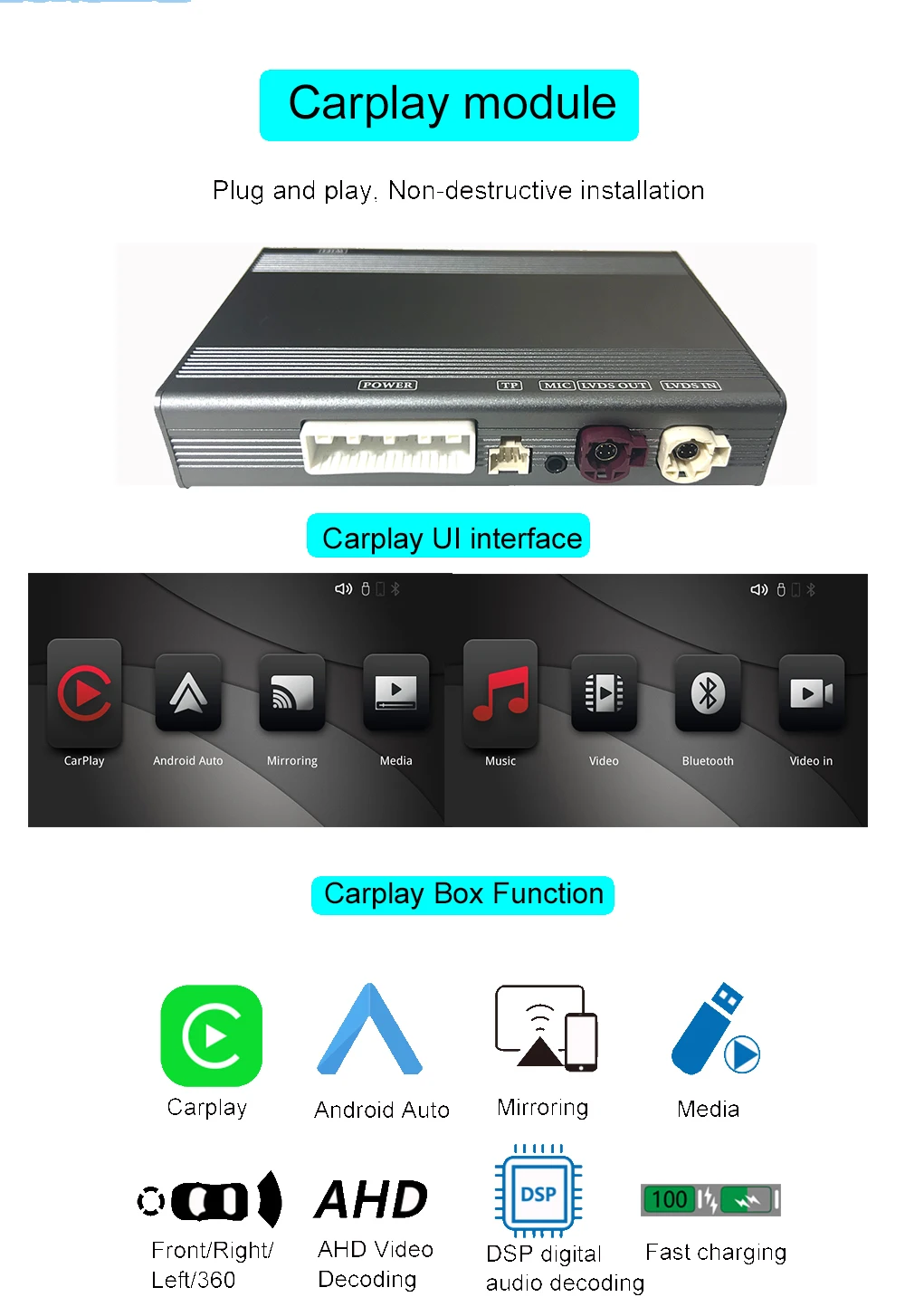 Carplay sans fil pour QX60 Q70 QX70 Android Auto Module Carplay Interface multimédia lecteur Radio Navigation