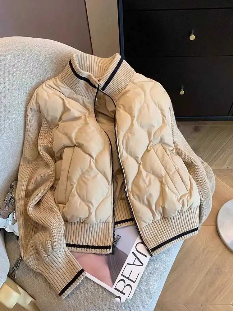 

Women Khaki Patchwork Parka Jacket Coat Vintage Outerwear Thicken Warm Winter Jacket Long Sleeve Overcoat Harajuku Padded Jacket