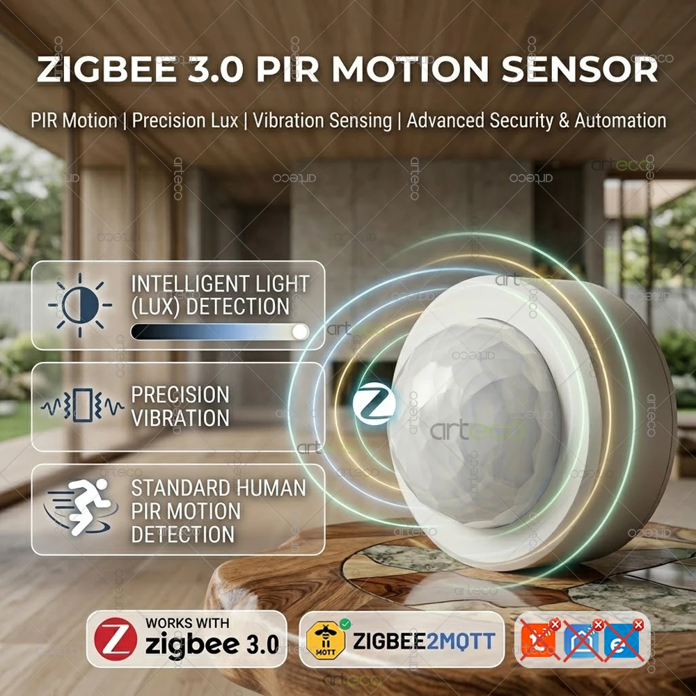 Zigbee 3.0 Smart PIR Motion Sensor Human Body Movement Vibration Detection &Light Lux Sensor Optional Support Home Assistant Z2M