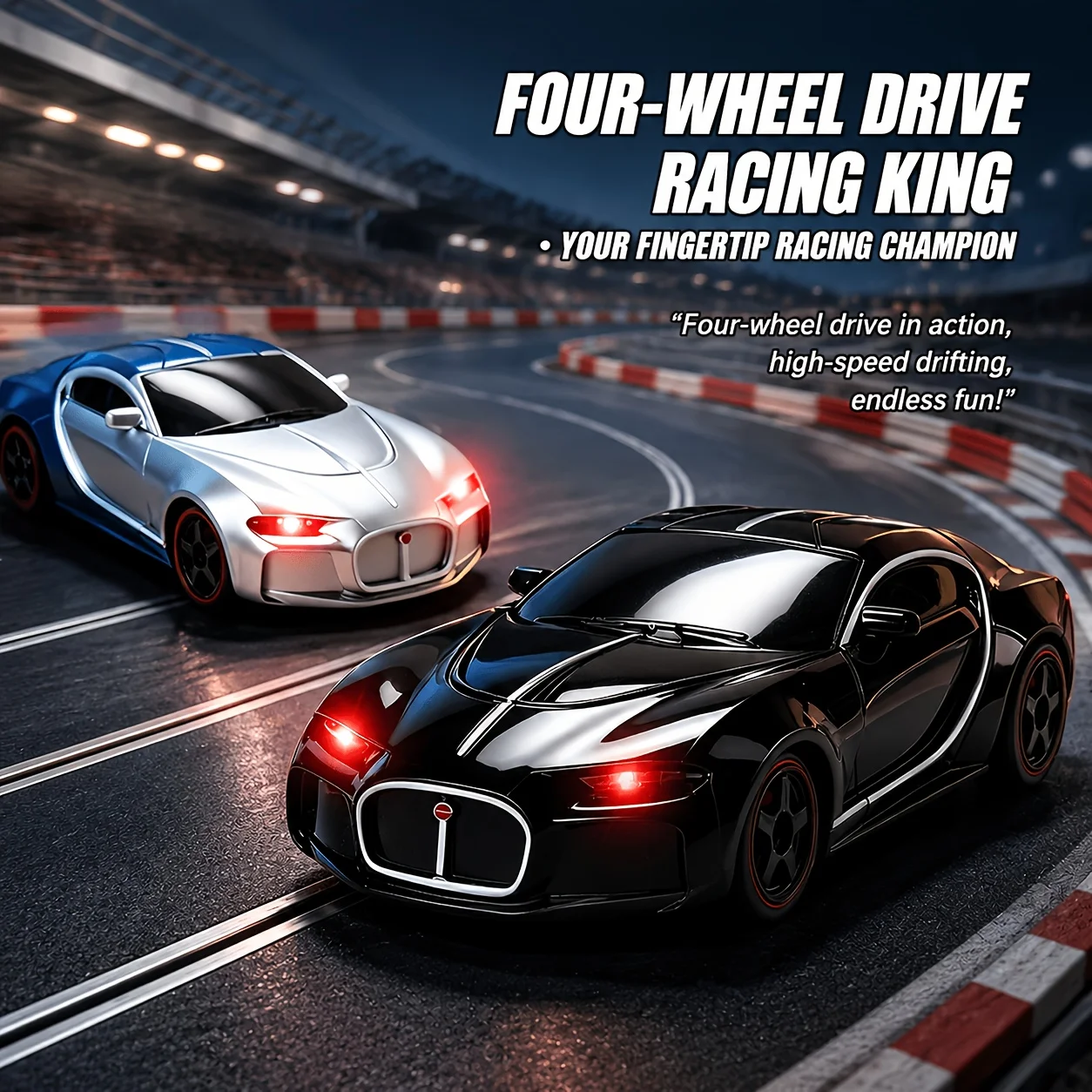 4WD RC Drift Car with LED Light Replaceable Tires, 2.4GHz High Speed Rechargeable Remote Control Racing Car Kids Gift