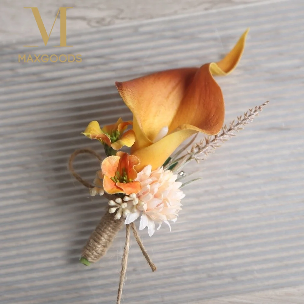 Elegante Corsage Floral Simulado, Broche de Novia, Flor Artificial de Seda, Boutonnière de Boda, Broche de Lirio Calla para Novios