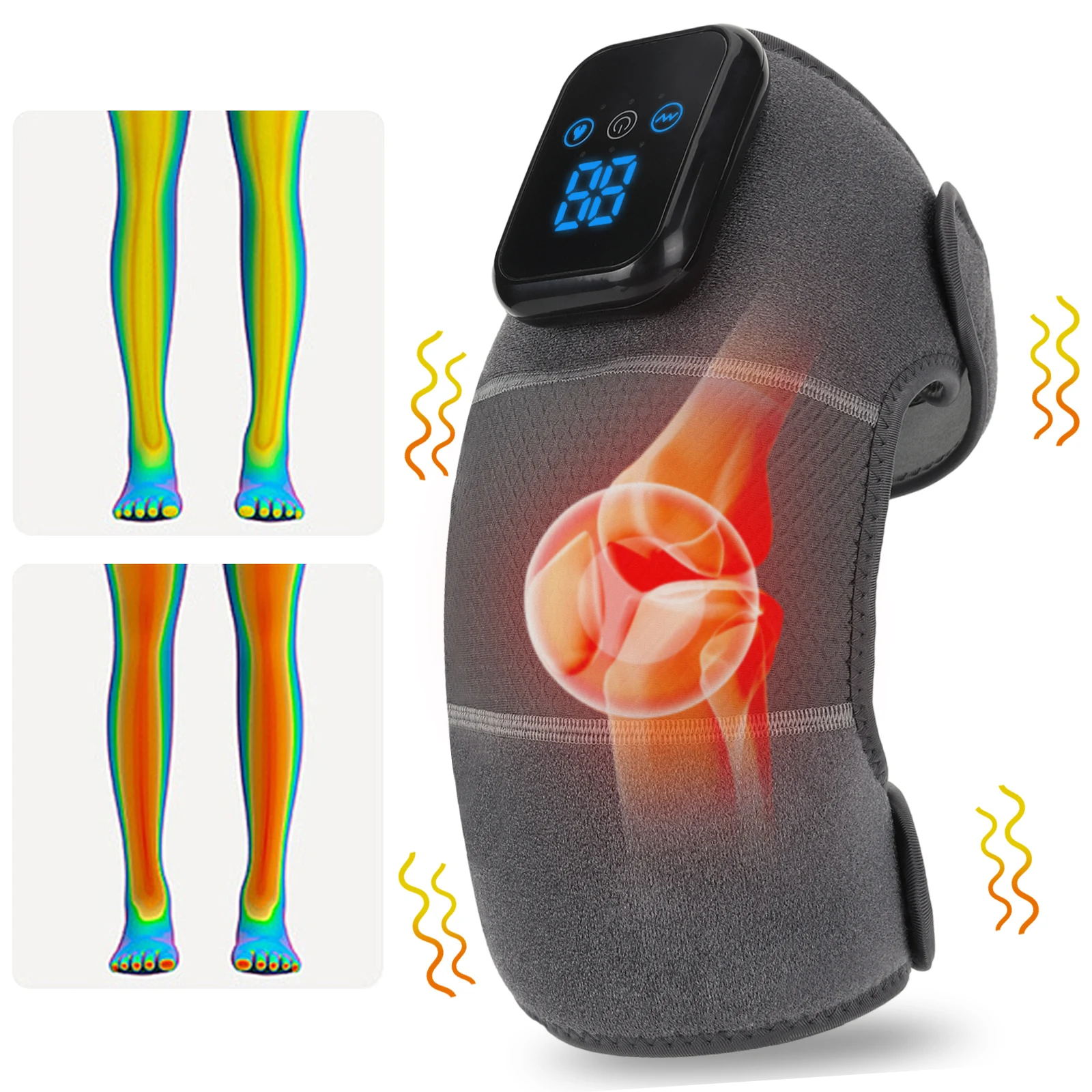 Knee Massager Vibration Heated Knee Massager Electric Heating Knee Protection Wrap Warm Compress Joint Protector Pain Relief