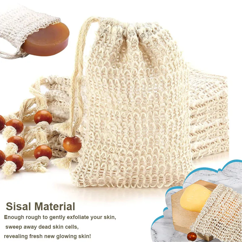 10pcs~5Pcs Shower Bath Sisal Soap Bag Natural Sisal Soap Bag Exfoliating Soap Saver Pouch Holder for Bath & Shower Use