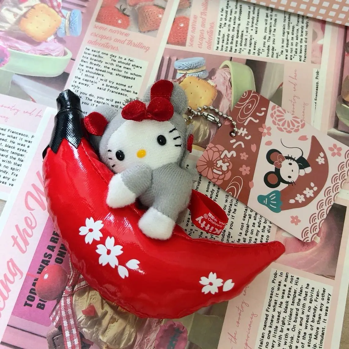 Sanrio Hello Kitty Cross-Dressing Mouse Hug Chili Pepper Plush Doll Keychain Car Key Decoration Backpack Pendant New Year Gift
