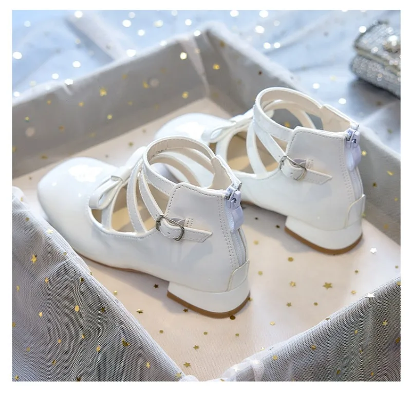 

Girls' High-heeled Leather Shoes Spring New Style Hollow-out Shallow-mouth Girls' Patent Leather High-top Princess Single Shoe