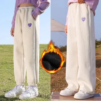 Mode Teenager Mädchen Lose Cord Jogginghose Fleece Hosen Jogger Hose für Kinder Casual Warme Sport Hosen Mädchen Kleidung