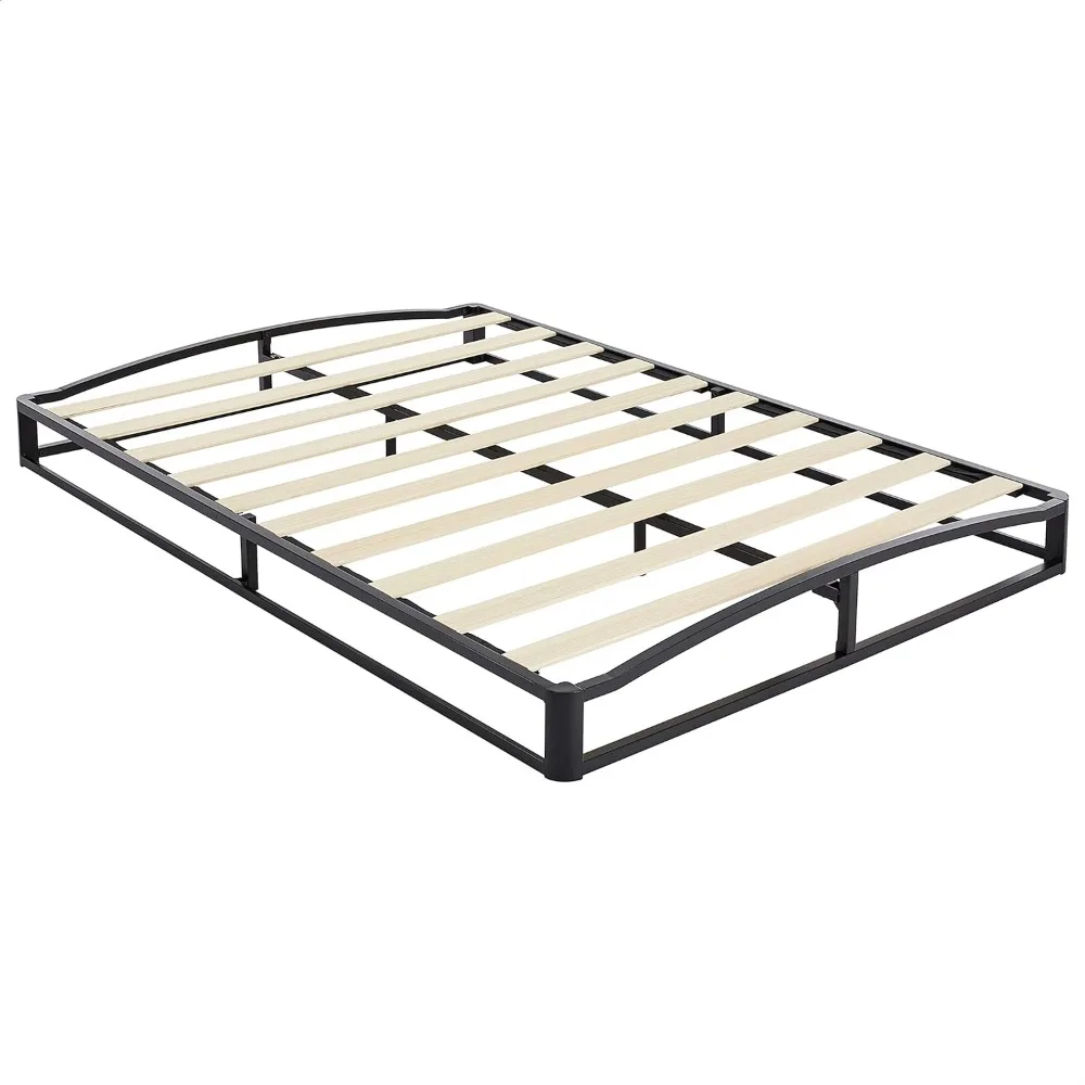 Estrutura de cama com plataforma de metal com suporte de ripas de madeira, 10 polegadas de altura, completa, preta