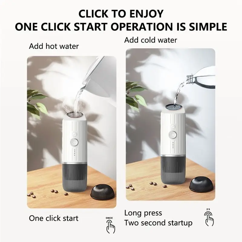 ABZA-Mini 2-In-1 Italian Capsule Coffee Machine Portable USB Compatible With Capsule & Ground Coffee Adjustable Strength