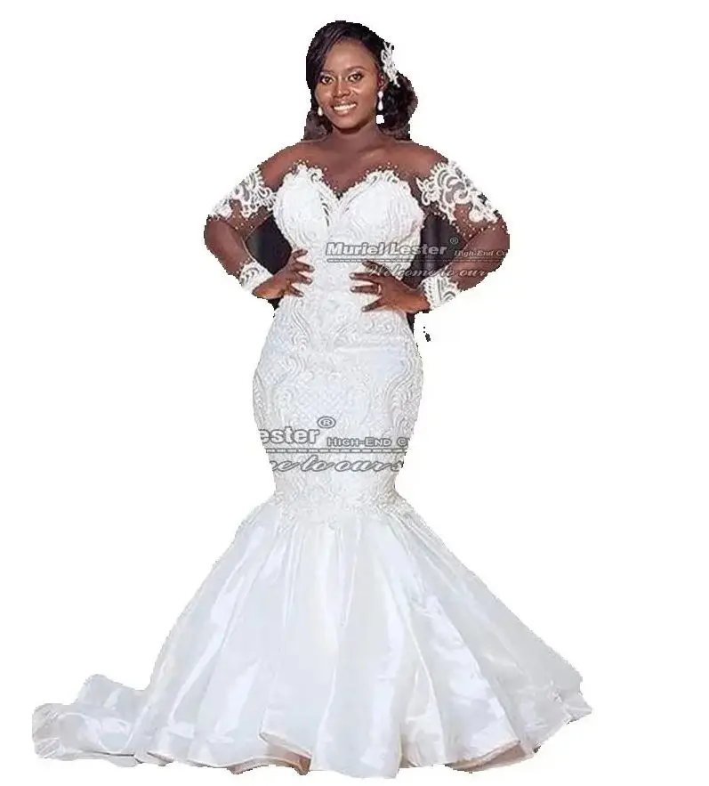 

Luxury Mermaid Wedding Dresses For Black Girls O Nec Long Sleeves Lace Appliques Bridal Gowns Customized Women Clothing 2025