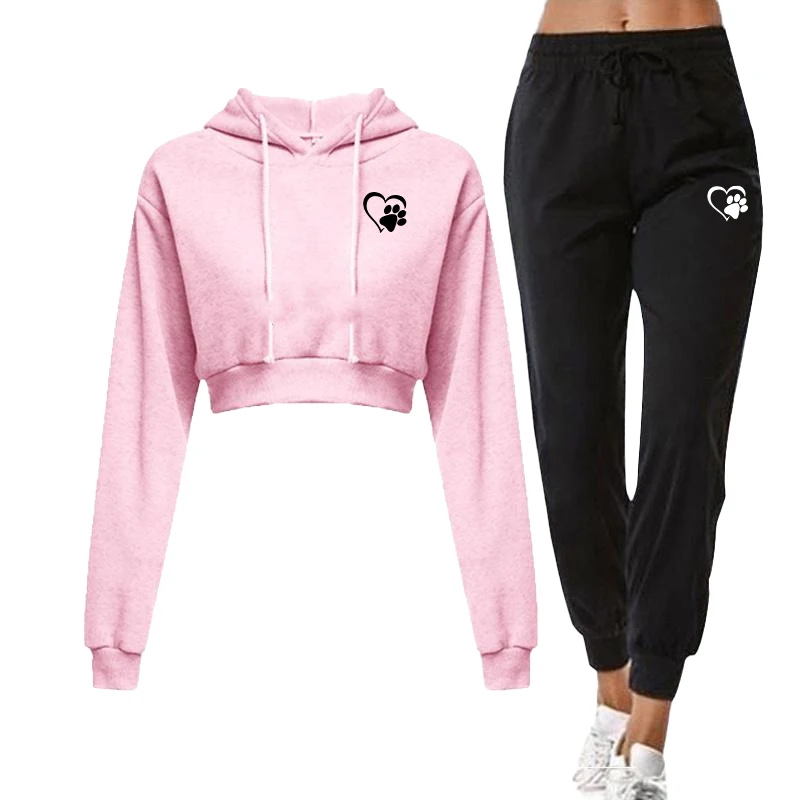 Fashionable and sexy two-piece set with exposed navel women's slim fit sports set exposed navel hoodie+pants women's sports set