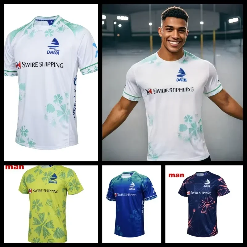 

2025 New Fiji 7-person Home and Away Olive Jersey Short Sleeved Training Suit Men's Youth 3D Printed Fiji Rugby Jersey 25-26