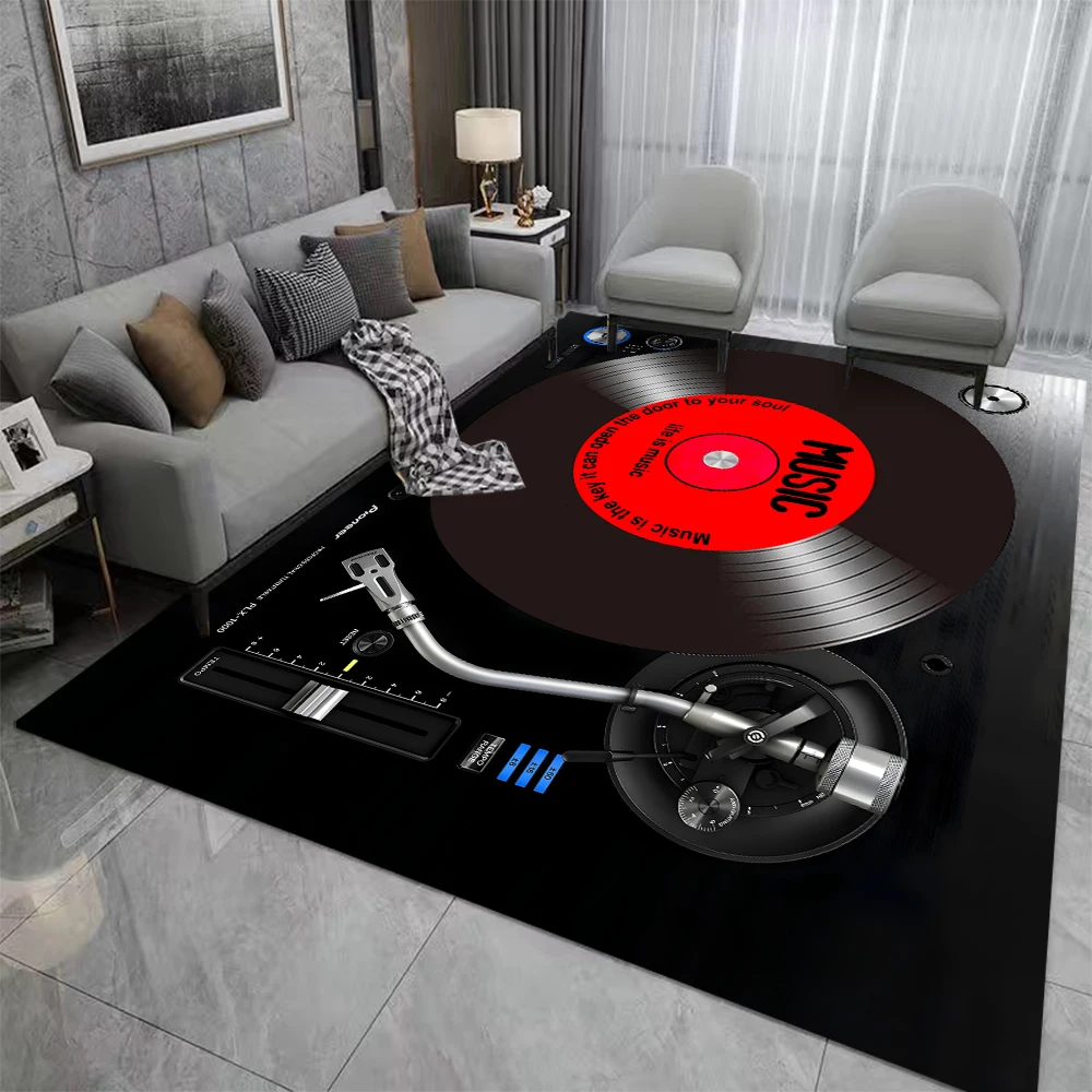 Vinyl Disc Player Pattern Rug for Living Room Bedroom Home Sofa Decoration Kid Area Rug Non-slip Floor Mat