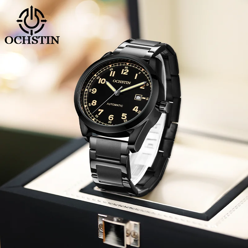 OCHSTIN Men's High-end Dress Automatic Mechanical Watch Man Long-service Flexible Genuine Leather Strap Wateproof Watches
