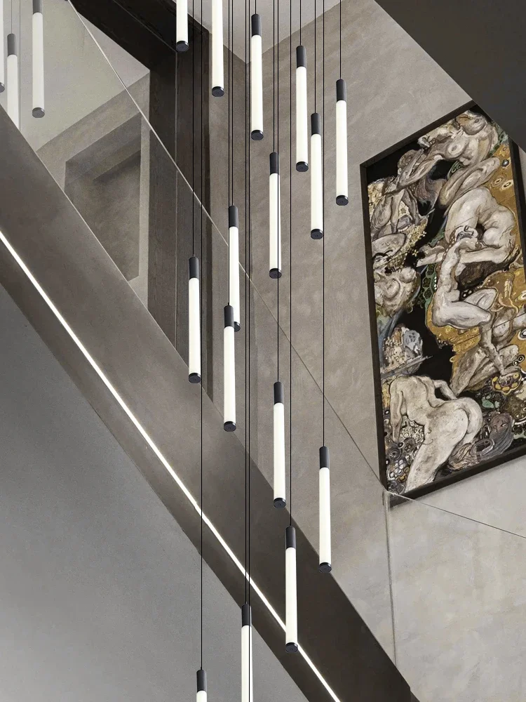 

2025 Stair Chandelier Nordic Minimalist Hanging Chandelier For Living Room Restaurant Villa Staircase High Ceiling Led Chandelie