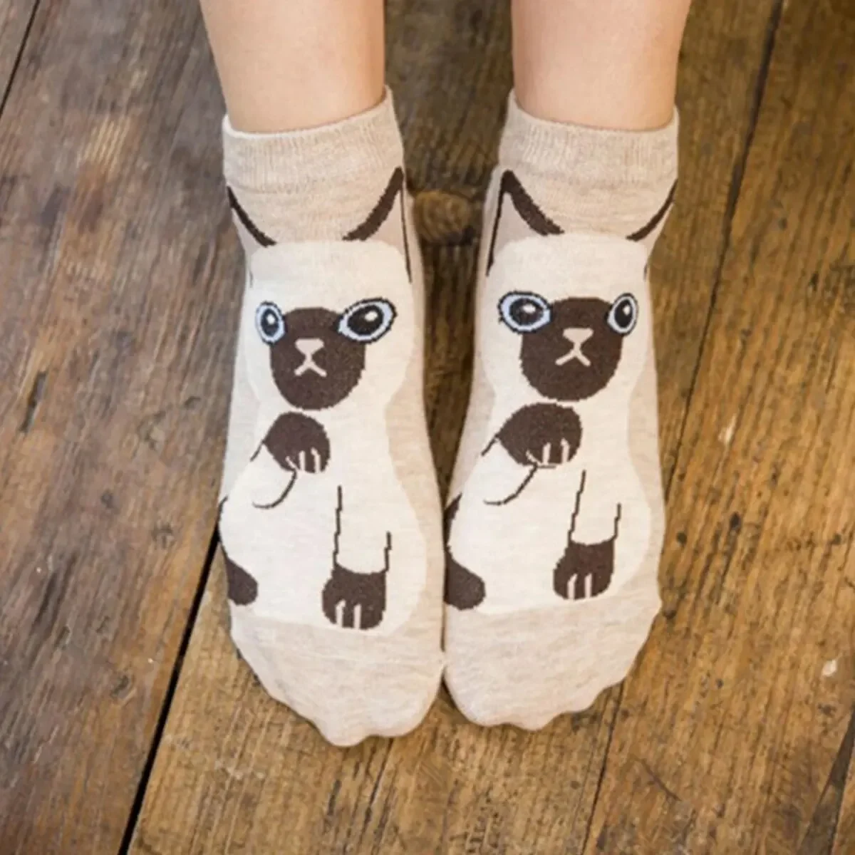 Calcetines tobilleros transpirables con dibujos de gato para mujer, medias transpirables perfectas para el día a día, 5 pares/set