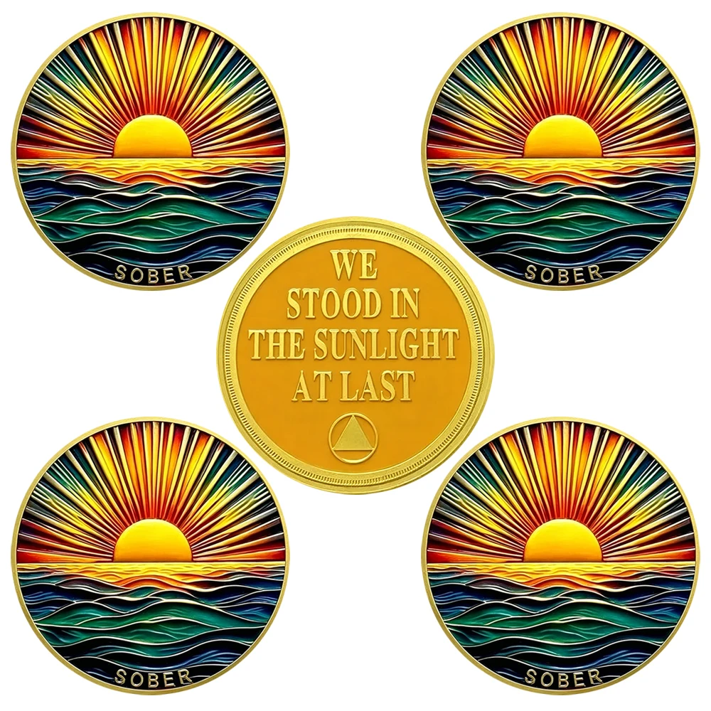 5pcs Sober Sunrise Recovery Challenge Coins We Stood In The Sunlight Sobriety Commemorative Coin Motivational Keepsake Gifts