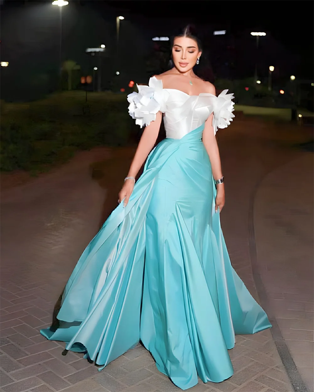 Saudi Arabia Formal Gown Prom Dearin Off-the-shoulder Floor Length Skirts 3D Flower Bespoke Occasion Dresses Evening Dress