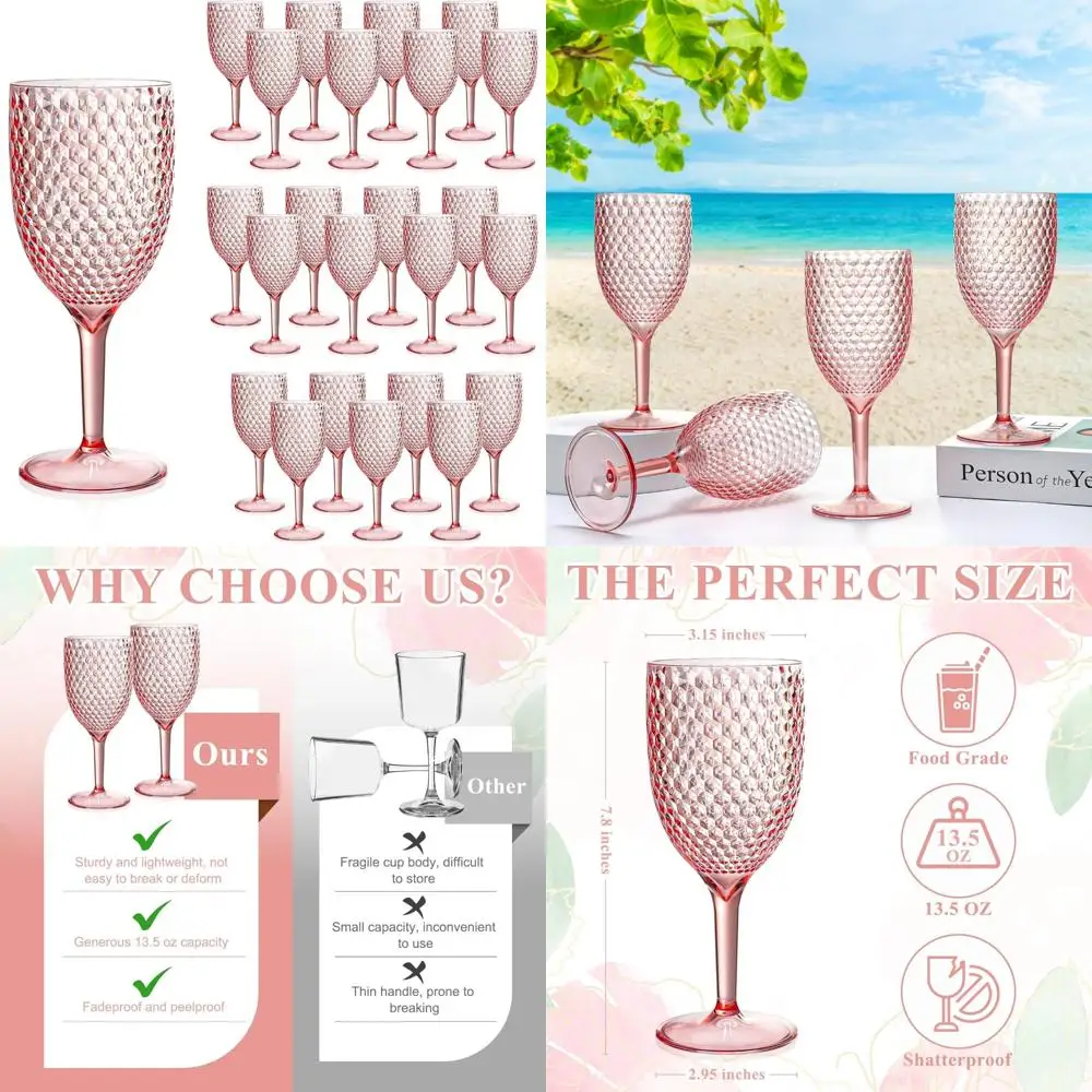 

Розовые многоразовые акриловые бокалы для вина 13,5 унций, небьющиеся чашки для свадебных тостов, бокалы с длинным стеблем