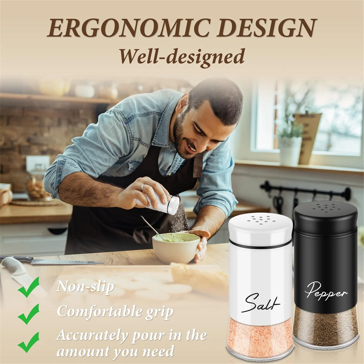 

Набор шейкеров для соли и перца с крышкой из нержавеющей стали для кухонных гаджетов, диспенсер для кухонных специй-D-AA80