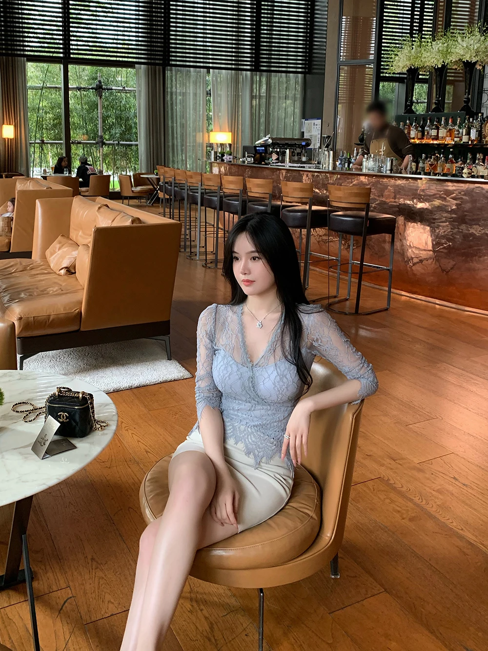 

Корейский топ Ele Lace с V-образным вырезом из полиэстера для сестер, утягивающий, для повседневной носки