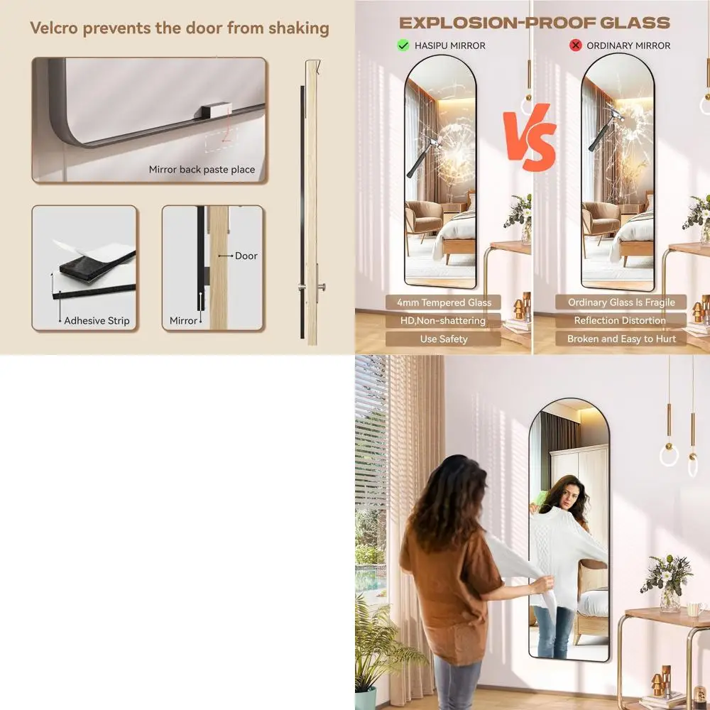 

Over-Door Hanging Mirror - 47.2 x 15.7 Full-Length Wall Mirror for Bedroom, Living Room, or Cloakroom (Black)