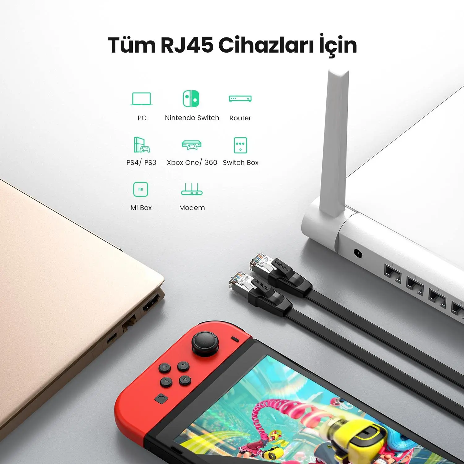 UGREEN Cat 8 이더넷 케이블 고속 40Gbps 2000Mhz Cat8 RJ45 네트워크 코드 평면 차폐 실내 LAN 케이블