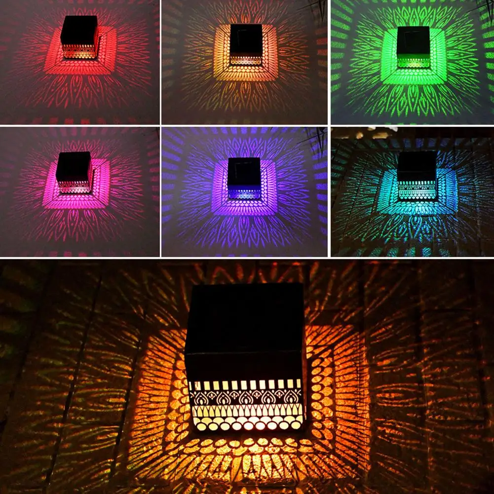 Solar Pathway Solar-powered Disk Fence Light Outdoor Decorative Garden Projector Lamp Ip65 Waterproof Patio Glow Shadow Fixture