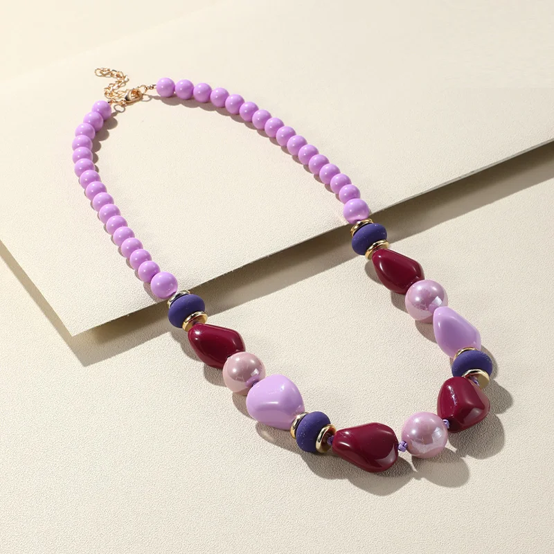 Trendy Colorful Acrylic Beaded Chain Necklace For Women Statement Long Big Resin Women Necklace Jewelry 2023 New Korean Gifts