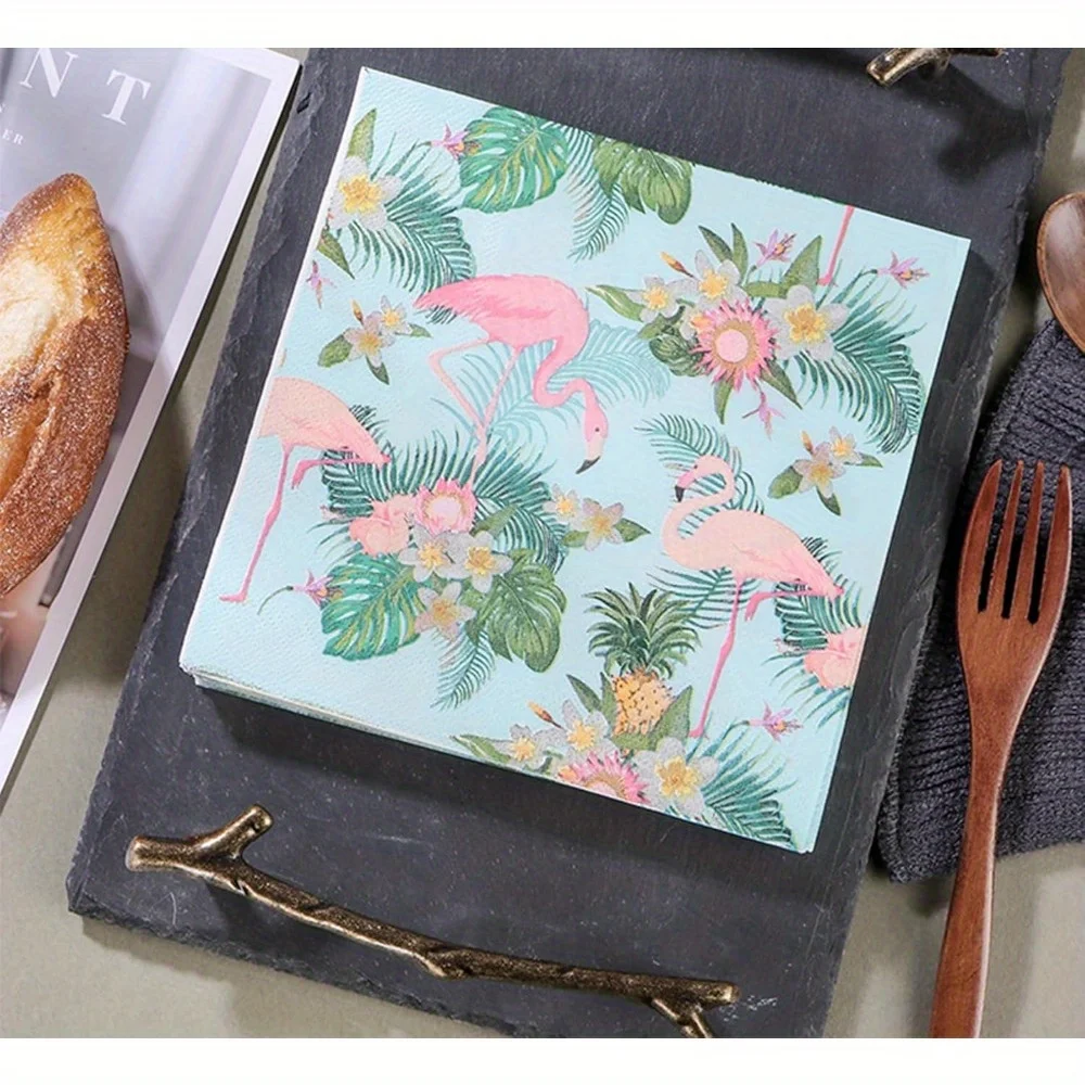 مناديل كوكتيل للاستعمال مرة واحدة، حزمة مناديل ورقية للحفلات، 33 × 33 سم، عيد الميلاد الوردي فلامنغو، عدد 20