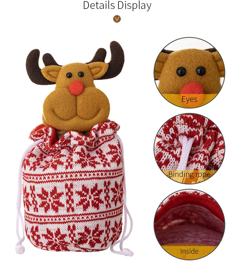 عيد الميلاد محبوك هدية أكياس مجموعة دمية أبل الأيائل سانتا الدب تصميم الحلوى تخزين حفلة عيد الميلاد تفضل هدايا عيد الميلاد السنة الجديدة #5