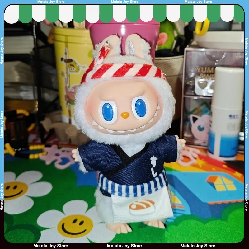 Solo ropa para muñeca Labubu, ropa de Chef de felpa de 17cm, conjunto de Kimono maestro de tienda de Sushi japonés, pañuelo para la cabeza, reemplazo de cintura