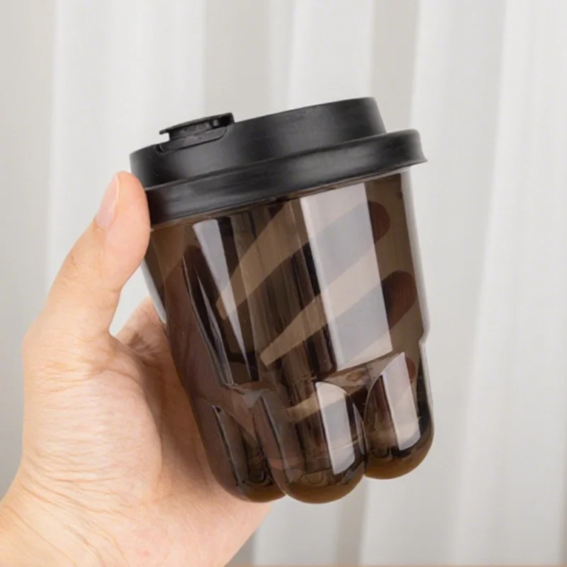 custom.LOKYO Unique Design Take Away PET 360ML Black Cups Paw Bubble Tea Boba Cup Custom Plastic Cups with Lids