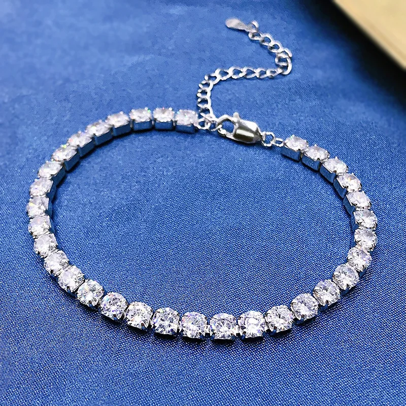 Luxury 18K Solid Platinum PT950 certifid new high carbon diamond full diamond bracelet real diamond 4*4mm row diamond bracelet