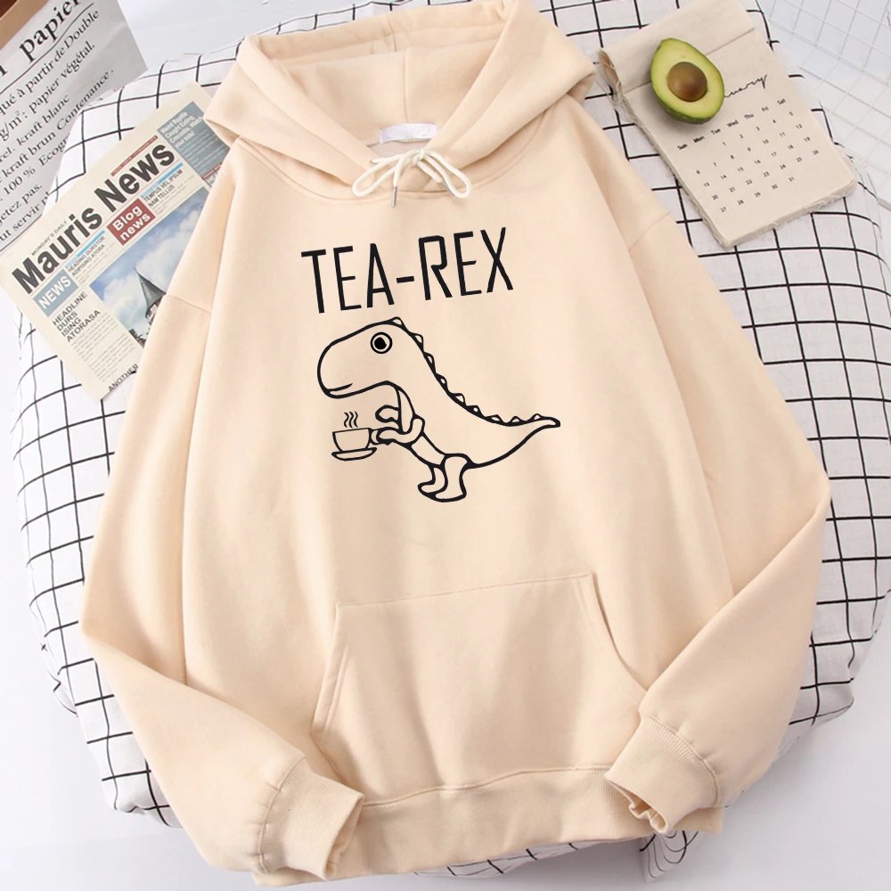 Tea Rex Funny Dinosaur Drink Coffee Print Hoodies Mens Autumn Oversize Hoodie Simple Fleece Sweatshirts Street S-Xxl Tracksuit