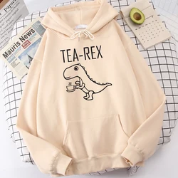 Tea Rex Funny Dinosaur Drink Coffee Print Hoodies Mens Autumn Oversize Hoodie Simple Fleece Sweatshirts Street S-Xxl Tracksuit