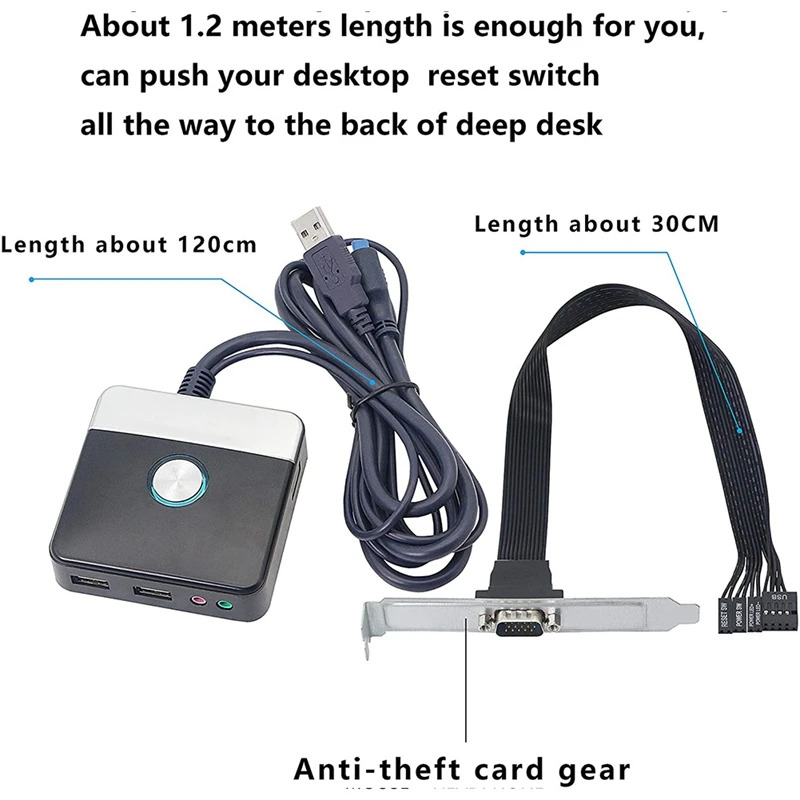 รีเซ็ตสวิตช์ฮาร์ดดิสก์เคสคอมพิวเตอร์สวิทช์ไฟด้วยพอร์ต USB คู่และพอร์ตเสียงสำหรับอินเทอร์เน็ตคาเฟ่สำนักงานบ้าน