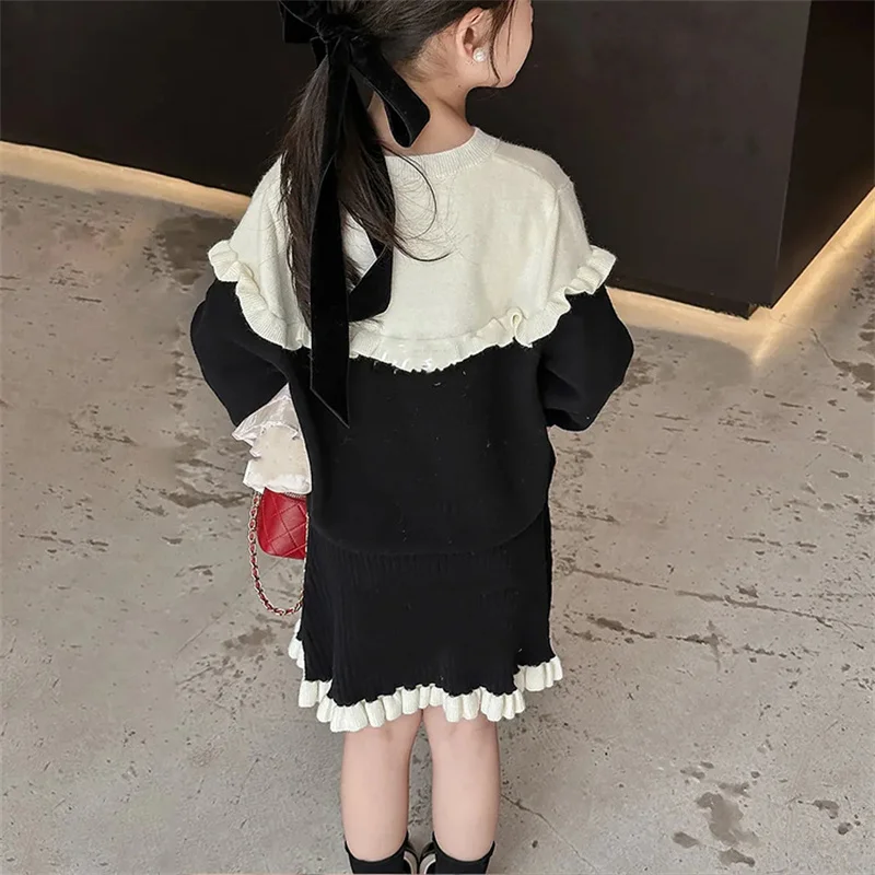 Girls Coat +Skirts Kids Suits 2PCS/Set 2024 Knitting Spring Autumn Cotton Teenagers School Uniforms Cotton Children Clothing