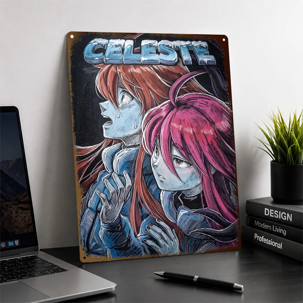Celeste Madeline And Badeline Portrait Aluminum Poster Customized Metal Tin Sign Dark Realm Style Wall Art Collector Den Decor