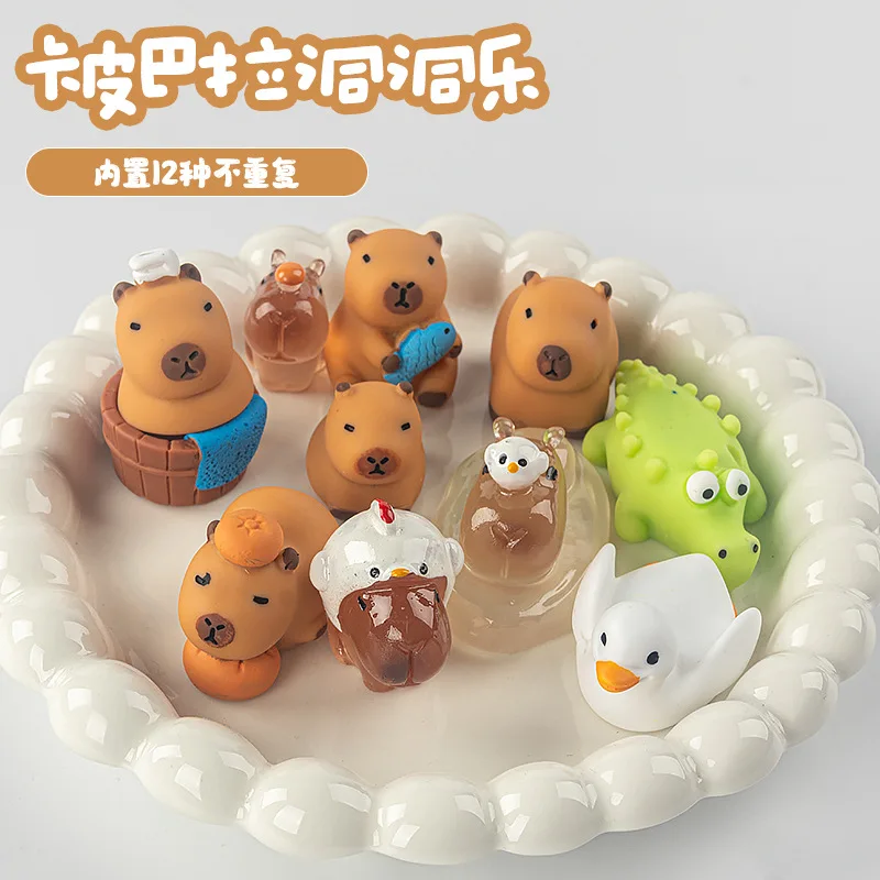 الإبداعية لطيف كابيبارا تمثال راتنج عرض سيارة سطح المكتب ثقوب الفرح صندوق أعمى لعبة تحصيل الحيوان النحت هدية #4